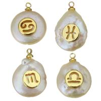 Cultured Freshwater Pearl Brass Pendant, with Freshwater Pearl, gold color plated, Zodiac symbols jewelry Approx 1.5mm 