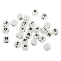 Silicone Jewelry Beads, Square, random style & with letter pattern, white, 12mm Approx 2mm 