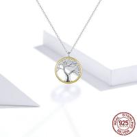 Sterling Silver Jewelry Necklace, 925 Sterling Silver, Tree, plated, oval chain & for woman & hollow Approx 17.7 Inch 