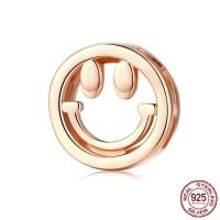 Sterling Silver Hollow Beads, 925 Sterling Silver, Smiling Face, rose gold color plated, DIY 