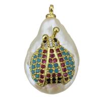 Cultured Freshwater Pearl Brass Pendant, with Freshwater Pearl, Insect, gold color plated, fashion jewelry & micro pave cubic zirconia Approx 1.5mm 