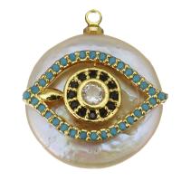 Cultured Freshwater Pearl Brass Pendant, with Freshwater Pearl, Eye, gold color plated, fashion jewelry & micro pave cubic zirconia Approx 1.5mm 