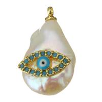 Cultured Freshwater Pearl Brass Pendant, with Freshwater Pearl, Evil Eye, gold color plated, fashion jewelry & micro pave cubic zirconia Approx 1.5mm 