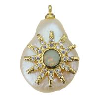 Cultured Freshwater Pearl Brass Pendant, with Opal & Freshwater Pearl, gold color plated, fashion jewelry & micro pave cubic zirconia Approx 1.5mm 