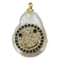Cultured Freshwater Pearl Brass Pendant, with Freshwater Pearl, gold color plated, fashion jewelry & micro pave cubic zirconia Approx 1.5mm 