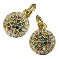 Cubic Zirconia Micro Pave Brass Pendant, Flat Round, gold color plated, fashion jewelry & micro pave cubic zirconia Approx 3mm 