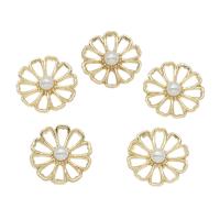 Zinc Alloy Flower Pendants, with ABS Plastic Pearl, gold color plated, white 