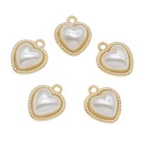 Zinc Alloy Heart Pendants, with ABS Plastic Pearl, gold color plated, white Approx 1.5mm 