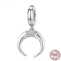 Cubic Zirconia Micro Pave Sterling Silver Pendant, 925 Sterling Silver, Moon, platinum plated, micro pave cubic zirconia Approx 2-5mm 