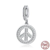 Cubic Zirconia Micro Pave Sterling Silver Pendant, 925 Sterling Silver, Peace Logo, platinum plated, micro pave cubic zirconia & hollow Approx 2-5mm 