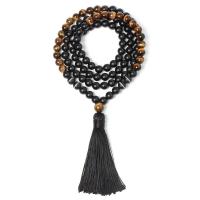 Black Agate Sweater Necklace, with Cotton Thread & Tiger Eye, polished, for woman, 8mm Approx 34 Inch 