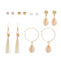 Zinc Alloy Earring Set, Stud Earring & earring, with Cotton Thread & Shell, fashion jewelry & for woman 