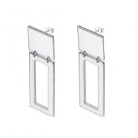 Brass Drop Earring, Rectangle, silver color plated, for woman & hollow 