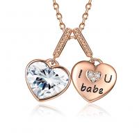 CRYSTALLIZED™ Brass Necklace, with CRYSTALLIZED™, Heart, rose gold color plated, oval chain & for woman Approx 16 Inch 
