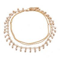 Zinc Alloy Choker Necklace, gold color plated, bar chain & for woman &  & with rhinestone 