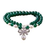 South Sea Shell Jewelry Sets, Shell Pearl, bracelet & necklace, with Green Agate & Freshwater Pearl & Zinc Alloy, plated & for woman, 8mm,10mm Approx 19 Inch 