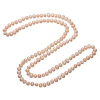 Пресноводные перлы ожерелье цепи свитера, Пресноводные жемчуги, Форма картофеля, натуральный, Женский, розовый, 7-9mm, длина:Приблизительно 35 дюймовый, продается Strand