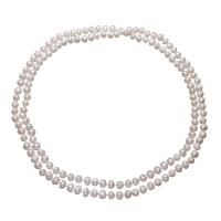 Пресноводные перлы ожерелье цепи свитера, Пресноводные жемчуги, Форма картофеля, натуральный, Женский, белый, 7-9mm, длина:Приблизительно 48 дюймовый, продается Strand
