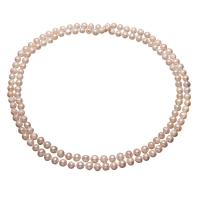 Пресноводные перлы ожерелье цепи свитера, Пресноводные жемчуги, Форма картофеля, натуральный, Женский, розовый, 7-9mm, длина:Приблизительно 48 дюймовый, продается Strand