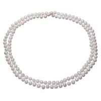 Пресноводные перлы ожерелье цепи свитера, Пресноводные жемчуги, Форма картофеля, натуральный, Женский, белый, 7-8mm, длина:Приблизительно 46 дюймовый, продается Strand