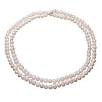 Пресноводные перлы ожерелье цепи свитера, Пресноводные жемчуги, Форма картофеля, натуральный, Женский, белый, 8-12mm, длина:Приблизительно 44 дюймовый, продается Strand