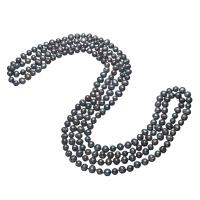 Пресноводные перлы ожерелье цепи свитера, Пресноводные жемчуги, Форма картофеля, Женский, черный, 8-10mm, длина:Приблизительно 80 дюймовый, продается Strand