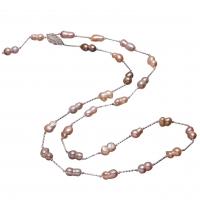 Пресноводные перлы ожерелье цепи свитера, Пресноводные жемчуги, с Латунь, Платиновое покрытие платиновым цвет, Женский & со стразами, разноцветный, 10-15mm, длина:Приблизительно 32 дюймовый, продается Strand