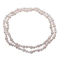 Пресноводные перлы ожерелье цепи свитера, Пресноводные жемчуги, Круглая, натуральный, Женский, белый, 6-11mm, длина:Приблизительно 41 дюймовый, продается Strand