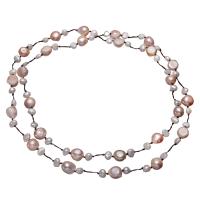 Пресноводные перлы ожерелье цепи свитера, Пресноводные жемчуги, с Нейлоновый шнурок, Форма картофеля, натуральный, Женский, разноцветный, 8-12mm, длина:Приблизительно 43 дюймовый, продается Strand