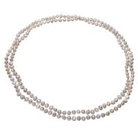 Пресноводные перлы ожерелье цепи свитера, Пресноводные жемчуги, Форма картофеля, натуральный, Женский, белый, 6-8mm, длина:Приблизительно 56 дюймовый, продается Strand