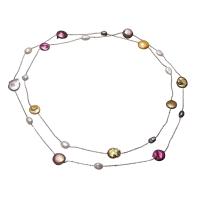 Пресноводные перлы ожерелье цепи свитера, Пресноводные жемчуги, с Латунь, Платиновое покрытие платиновым цвет, мяч цепь & Женский, Много цветов для выбора, 11-15mm, длина:Приблизительно 44 дюймовый, продается Strand