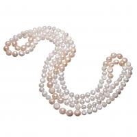 Пресноводные перлы ожерелье цепи свитера, Пресноводные жемчуги, Форма картофеля, натуральный, Женский, белый, 6-10mm, длина:Приблизительно 64 дюймовый, продается Strand