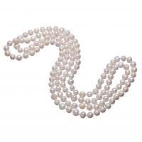 Collier en perles d'eau douce Pull, perle d'eau douce cultivée, Rond, naturel, pour femme, blanc, 7-8mm Environ 48 pouce, Vendu par brin