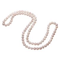 Collier en perles d'eau douce Pull, perle d'eau douce cultivée, Rond, naturel, pour femme, blanc, 9mm Environ 31 pouce, Vendu par brin