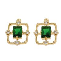 Hollow Brass Pendants, with Glass, Square, gold color plated, vintage & fashion jewelry & with rhinestone, green, 17*13*3mm Approx 1mm 