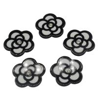 Resin Flower Cabochon, with rhinestone, white and black 