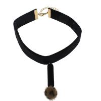Velveteen Choker Necklace, with Plush, with 5.5cm extender chain, for woman, black Approx 11.03 Inch 