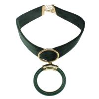 Zinc Alloy Choker Necklace, with Velveteen & Resin, with 6.5cm extender chain, gold color plated, for woman, green Approx 11.03 Inch 