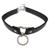 Zinc Alloy Choker Necklace, with PU Leather, with 7cm extender chain, platinum color plated, for woman & hollow, black Approx 11.03 Inch 