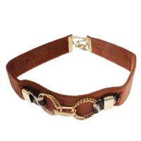 Zinc Alloy Choker Necklace, with PU Leather & Velveteen, with 6.5cm extender chain, gold color plated, for woman, brown Approx 11.03 Inch 