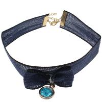 Zinc Alloy Choker Necklace, with Velour & Glass, with 6cm extender chain, gold color plated, for woman, blue Approx 11.62 Inch 