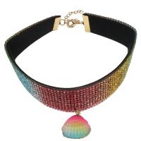 PU Leather Choker Necklace, with Shell, with 7cm extender chain, Shell, for woman & with rhinestone, multi-colored Approx 11.42 Inch 