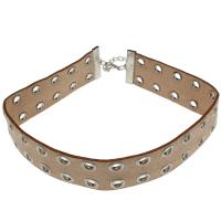 Zinc Alloy Choker Necklace, with PU Leather, with 4cm extender chain, platinum color plated, for woman, coffee color Approx 12.21 Inch 