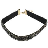 Zinc Alloy Choker Necklace, with PU Leather & Crystal, with 5.5cm extender chain, platinum color plated, for woman & with rhinestone, black Approx 12.92 Inch 