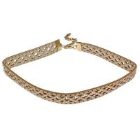 Zinc Alloy Choker Necklace, with PU Leather, with 5cm extender chain, gold color plated, for woman & with rhinestone, beige Approx 12.01 Inch 
