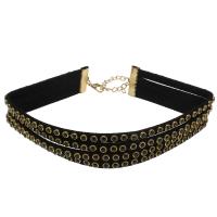 Zinc Alloy Choker Necklace, with PU Leather, with 6.5cm extender chain, gold color plated, for woman, black Approx 11.23 Inch 