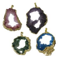 Agate Brass Pendants, with Ice Quartz Agate, gold color plated, fashion jewelry 31-42x38-56x6-8mm Approx 5-6.5mm 