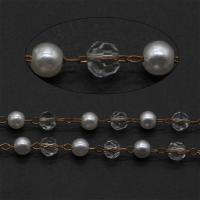 Messing Kette, mit ABS-Kunststoff-Perlen & Kristall, rund, facettierte, 4.5*4.5*4mm,4*3.5mm,2.5*2*0.5mm, 100m/Menge, verkauft von Menge
