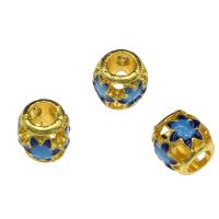 Enamel Brass European Beads, gold color plated, hollow, blue Approx 5mm 