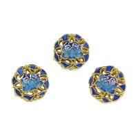 Enamel Brass Beads, gold color plated, hollow, blue Approx 2mm 